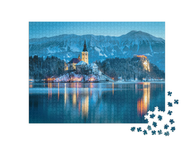 Beautiful Twilight View of Lake Bled with Famous Bled Isl... Jigsaw Puzzle with 1000 pieces