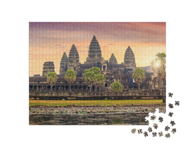 Beautiful Sunrise At Ankor Wat, Siem Reap, Cambodia... Jigsaw Puzzle with 1000 pieces