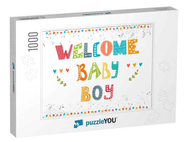 Welcome Baby Boy. Baby Boy Arrival Postcard. Baby... Jigsaw Puzzle with 1000 pieces