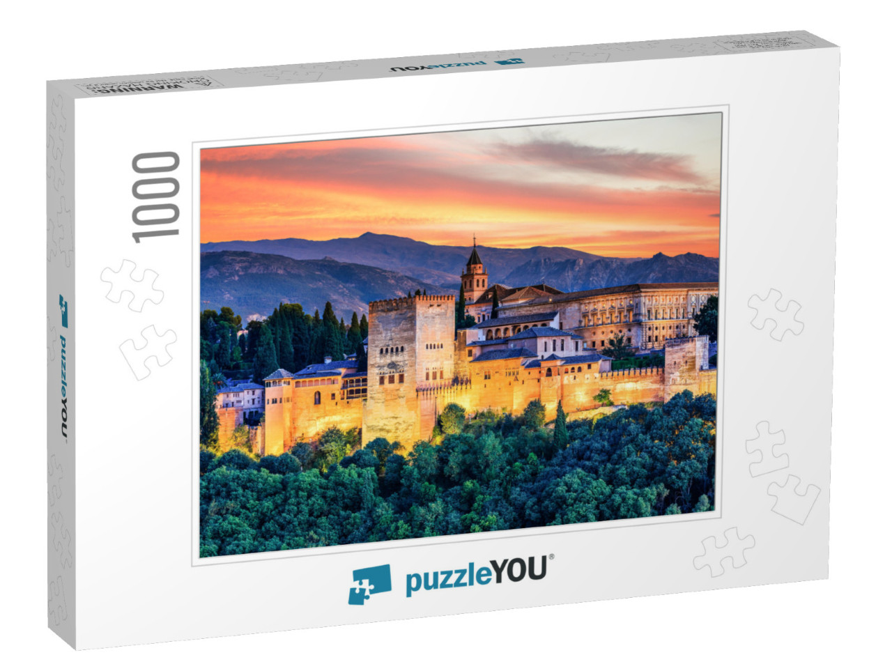 Alhambra of Granada, Spain. Alhambra Fortress At Sunset... Jigsaw Puzzle with 1000 pieces