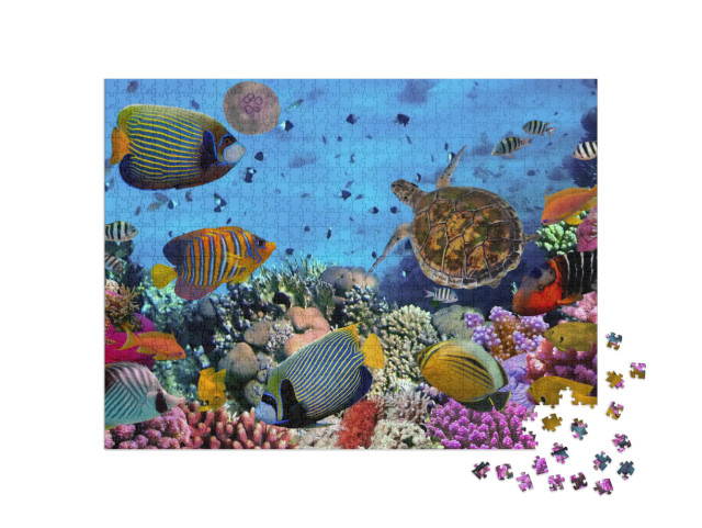 Colorful Coral Reef with Many Fishes & Sea Turtle... Jigsaw Puzzle with 1000 pieces