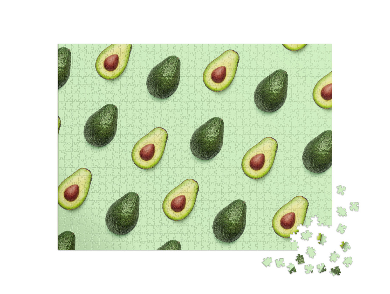 Fresh Avocado Pattern on Light Green Background, Top View... Jigsaw Puzzle with 1000 pieces