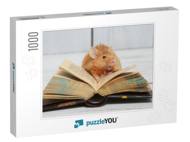 Mouse. Cute Pet Mouse Reads. Talented Animal with Book. B... Jigsaw Puzzle with 1000 pieces