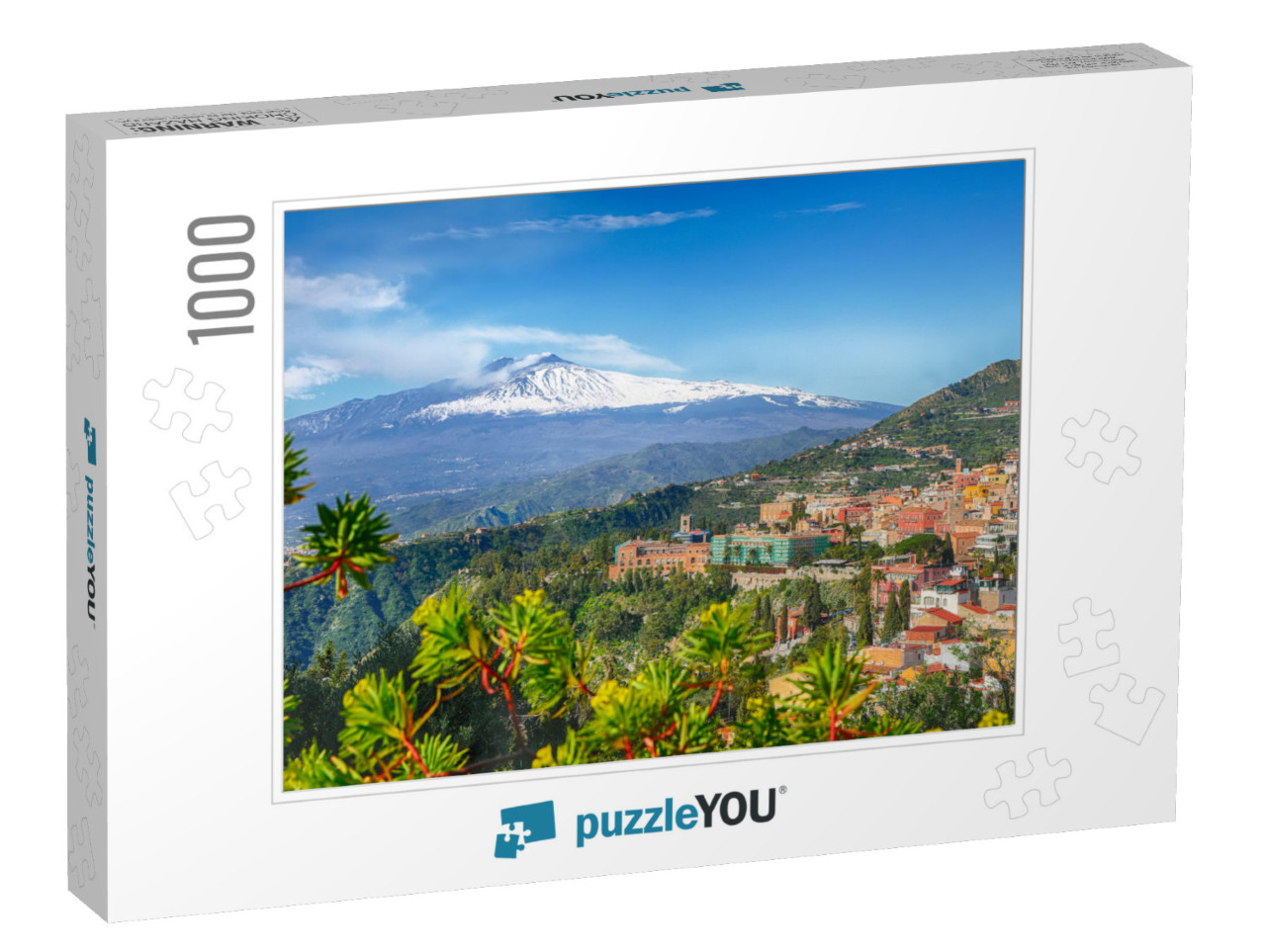 Etna Volcano & Taormina Town Aerial Panoramic View. Roofs... Jigsaw Puzzle with 1000 pieces