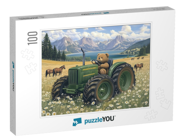 The Funny Tractor Bear Is On The Move Jigsaw Puzzle with 100 pieces
