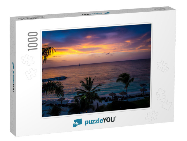 Purple & Pink Sunset in Jamaica... Jigsaw Puzzle with 1000 pieces