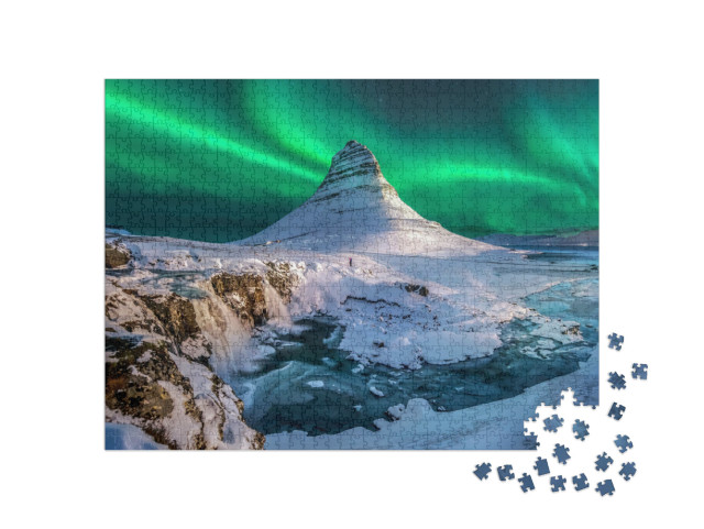 Northern Lights Appear Over Mount Kirkjufell in Iceland... Jigsaw Puzzle with 1000 pieces