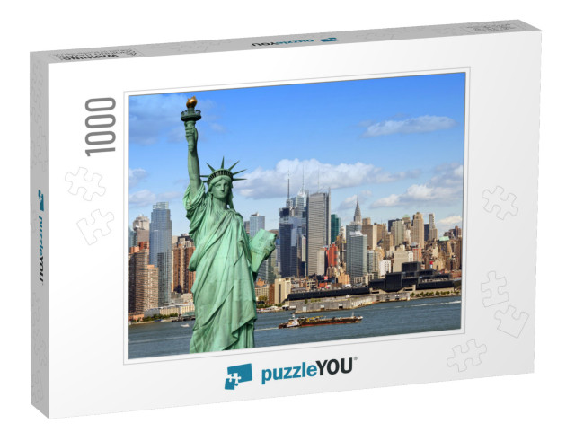 New York City Skyline Cityscape with Statue of Liberty Ov... Jigsaw Puzzle with 1000 pieces