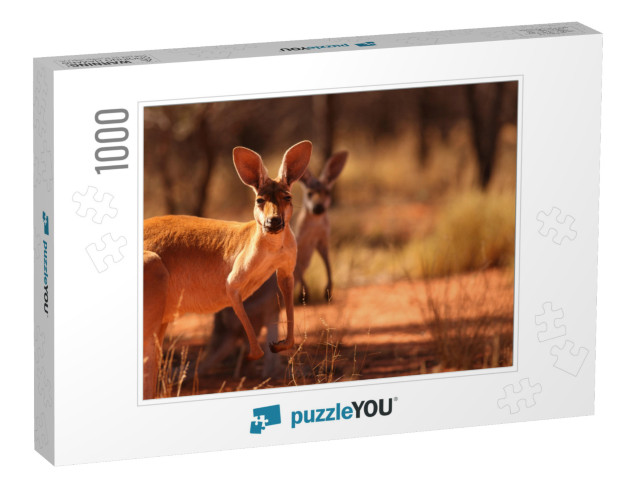 A Female Red Kangaroo with Her Joey on the Red Sand of Ou... Jigsaw Puzzle with 1000 pieces