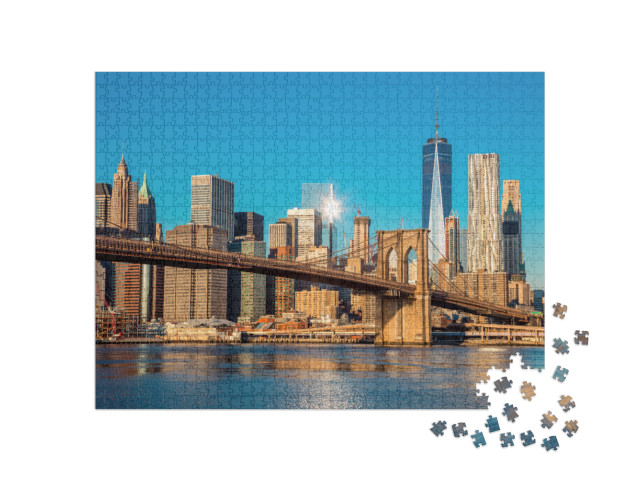 Famous Skyline of Downtown New York, Brooklyn Bridge & Ma... Jigsaw Puzzle with 1000 pieces