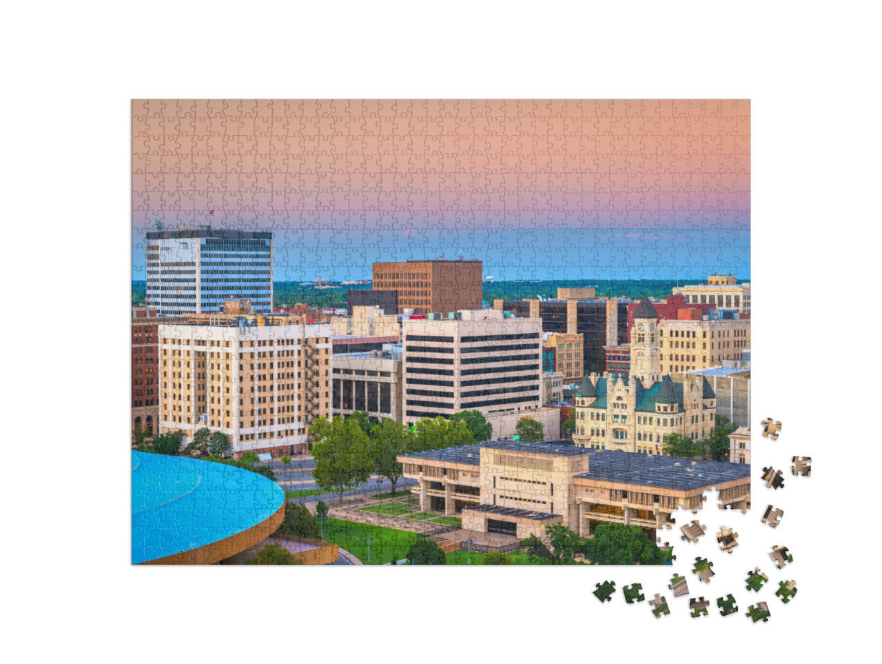 Wichita, Kansas, USA Downtown Skyline At Dusk... Jigsaw Puzzle with 1000 pieces