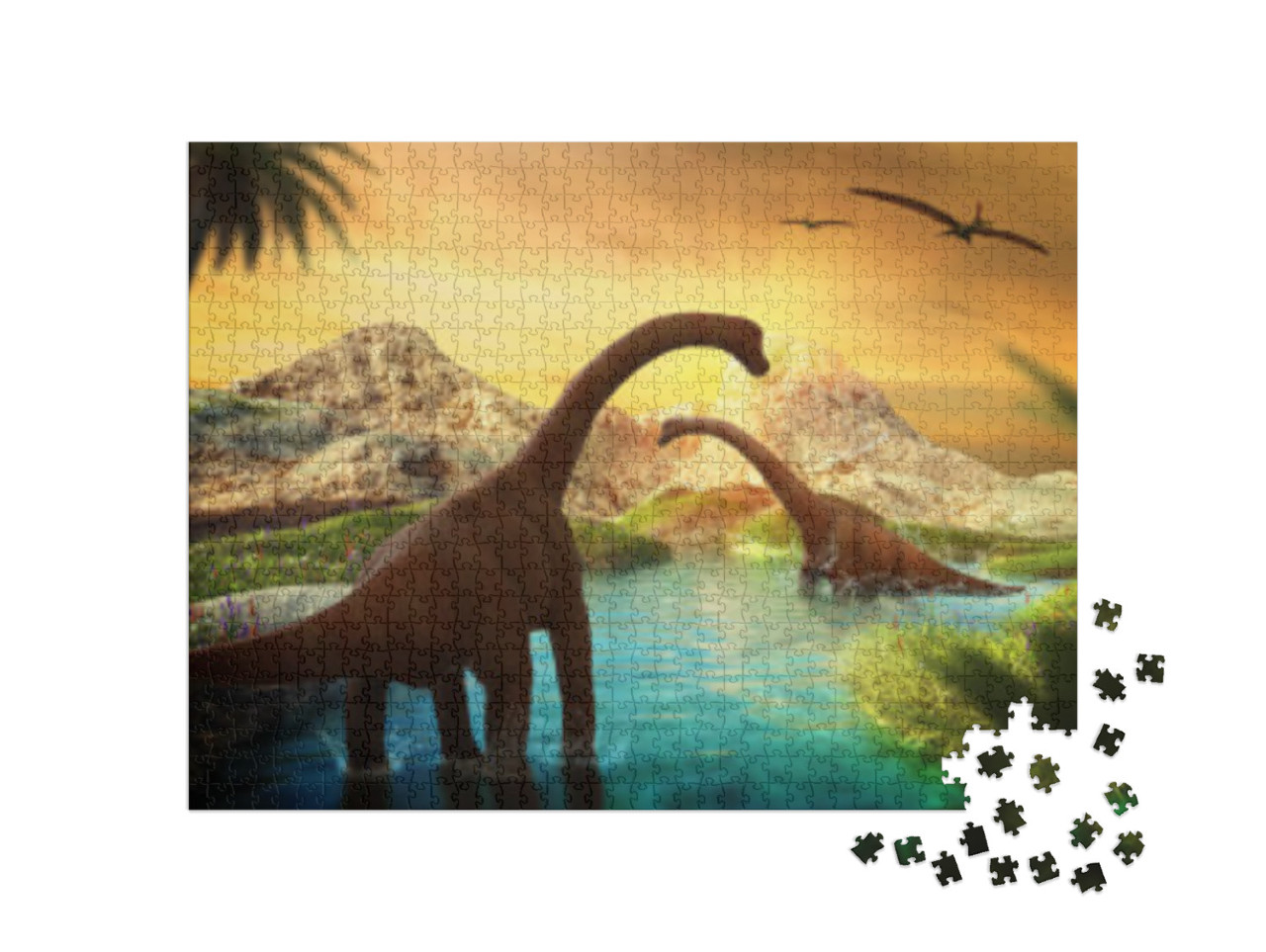 3D Fantasy Landscape with Dinosaur, 3D Rendered Landscape... Jigsaw Puzzle with 1000 pieces