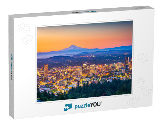 Portland, Oregon, USA Skyline At Dusk with Mt. Hood in the... Jigsaw Puzzle