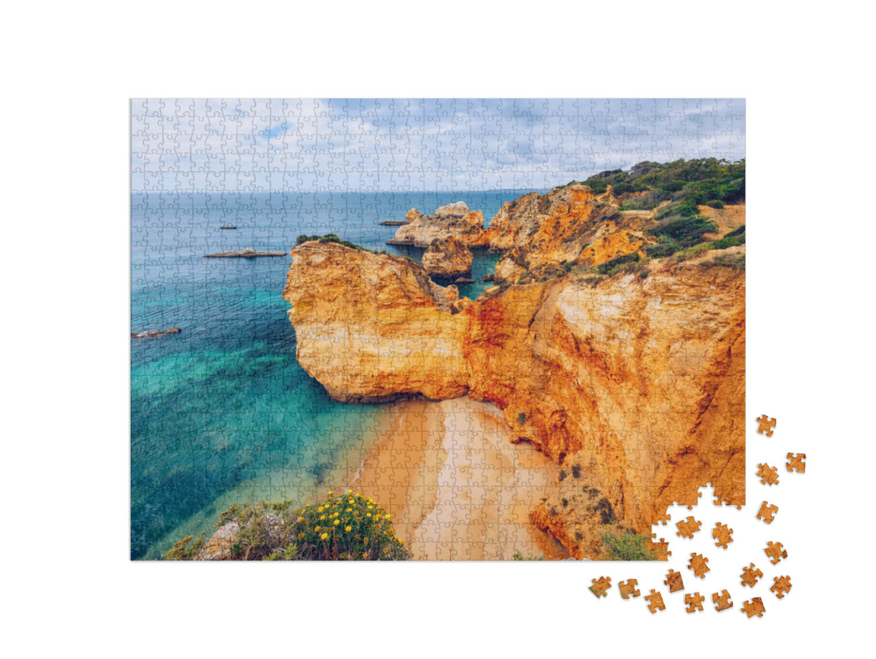 View of Stunning Beach with Golden Color Rocks in Alvor T... Jigsaw Puzzle with 1000 pieces