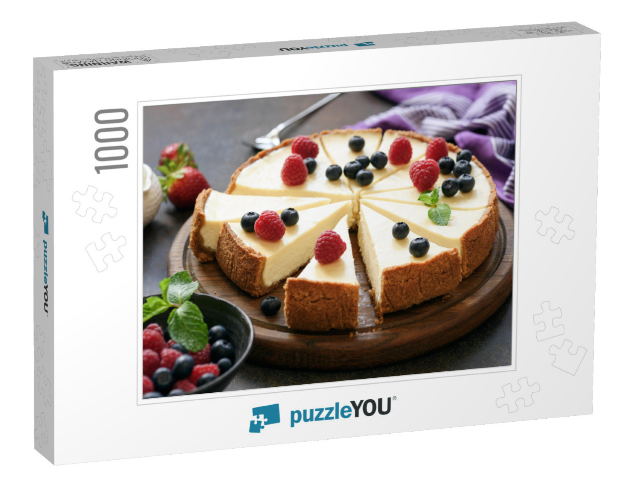 Classic Plain New York Cheesecake Sliced on Wooden Board... Jigsaw Puzzle with 1000 pieces