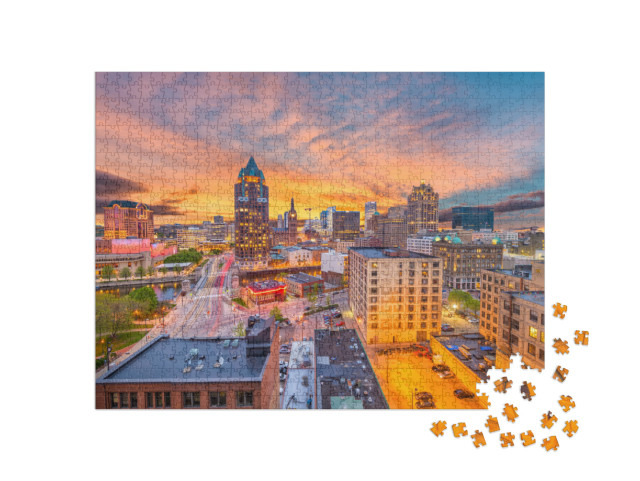 Milwaukee, Wisconsin, USA Downtown Skyline At Dusk... Jigsaw Puzzle with 1000 pieces