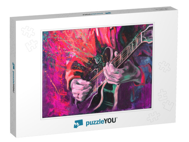 Jazz Guitarists Hands, Playing Guitar, with Multicolored... Jigsaw Puzzle