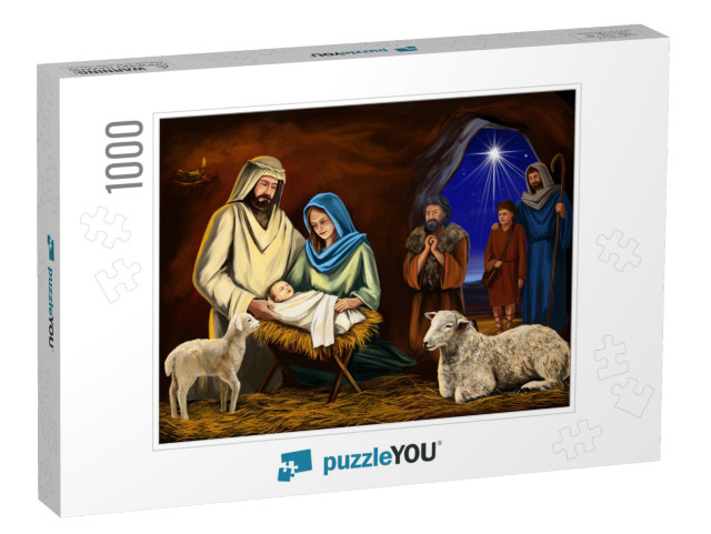 Christmas Story. Christmas Night, Mary, Joseph & the Baby... Jigsaw Puzzle with 1000 pieces