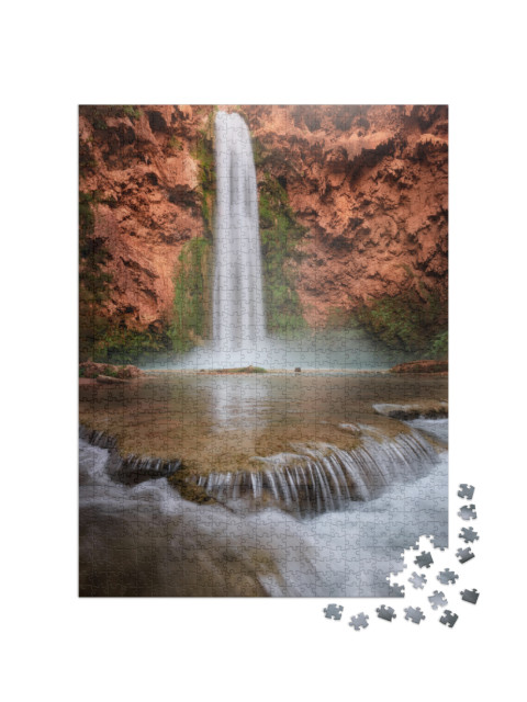 Beautiful Turquoise Water Falls At Havasupai, in Arizona... Jigsaw Puzzle with 1000 pieces