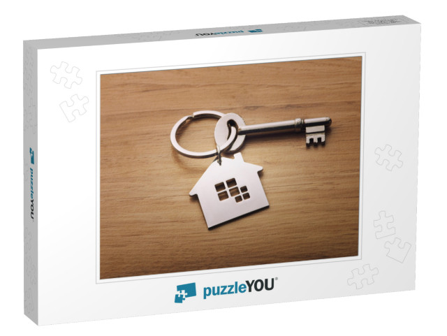 Home Shape Keychain on Wooden Background... Jigsaw Puzzle