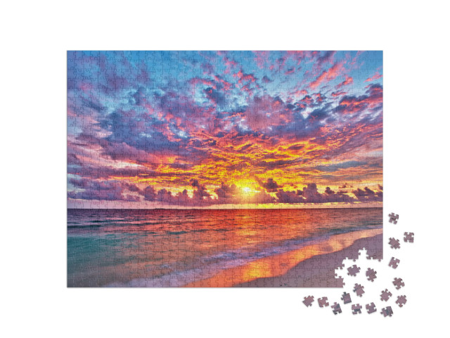 Colorful Sunset Over Ocean on Maldives... Jigsaw Puzzle with 1000 pieces