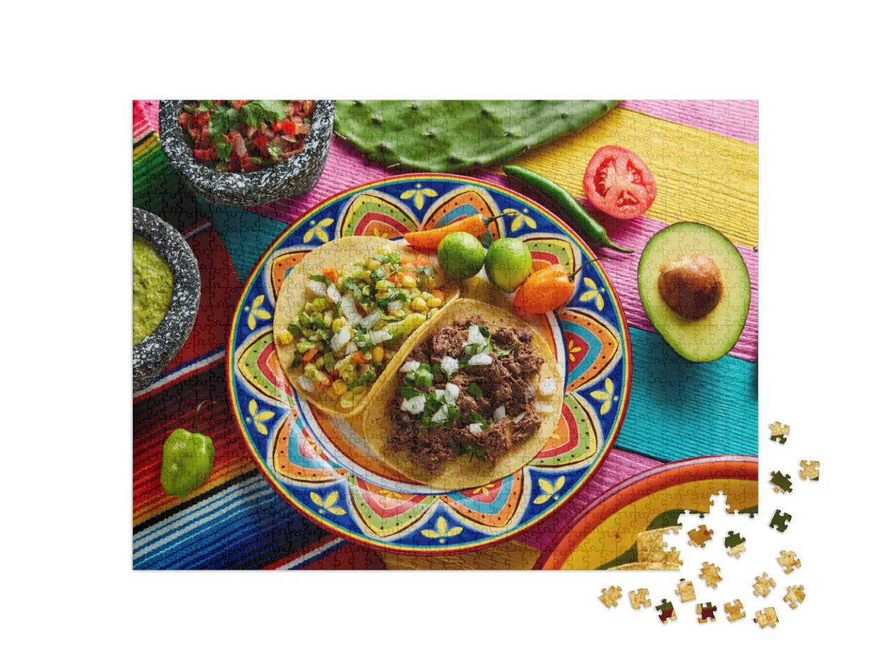 Mexican Platillo Tacos of Barbacoa & Vegetarian with Sauc... Jigsaw Puzzle with 1000 pieces