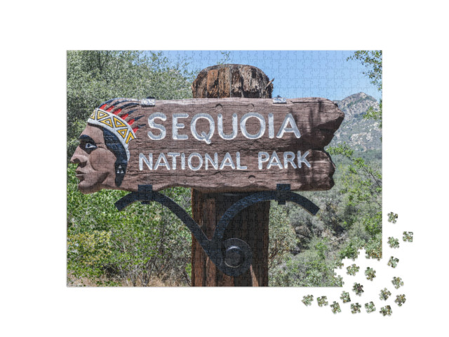 Sign to the Entrance of Sequoia National Park, California... Jigsaw Puzzle with 1000 pieces