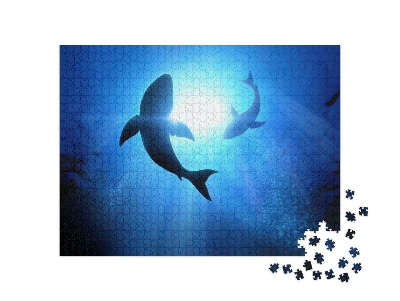 Under the Waves Circle Two Great White Sharks. Illustrati... Jigsaw Puzzle with 1000 pieces