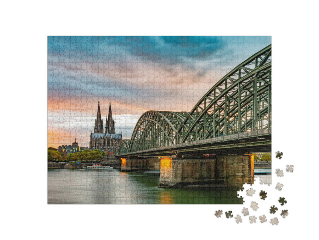 Famous Hohenzollern Bridge & Cologne Cathedral, Germany... Jigsaw Puzzle with 1000 pieces