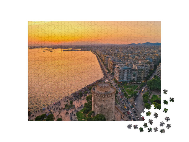 Aerial View of Famous White Tower of Thessaloniki At Suns... Jigsaw Puzzle with 1000 pieces