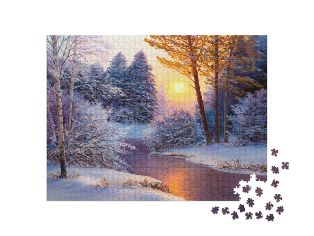 Winter Landscape with the River. Original Oil Painting... Jigsaw Puzzle with 1000 pieces