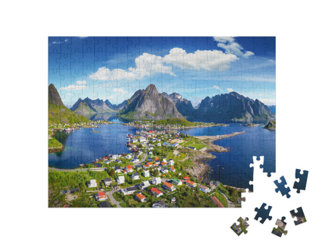 Reine, Lofoten, Norway. the Village of Reine Under a Sunn... Jigsaw Puzzle with 200 pieces