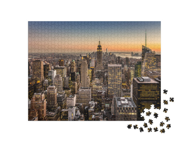 New York City. Manhattan Downtown Skyline with Illuminate... Jigsaw Puzzle with 1000 pieces