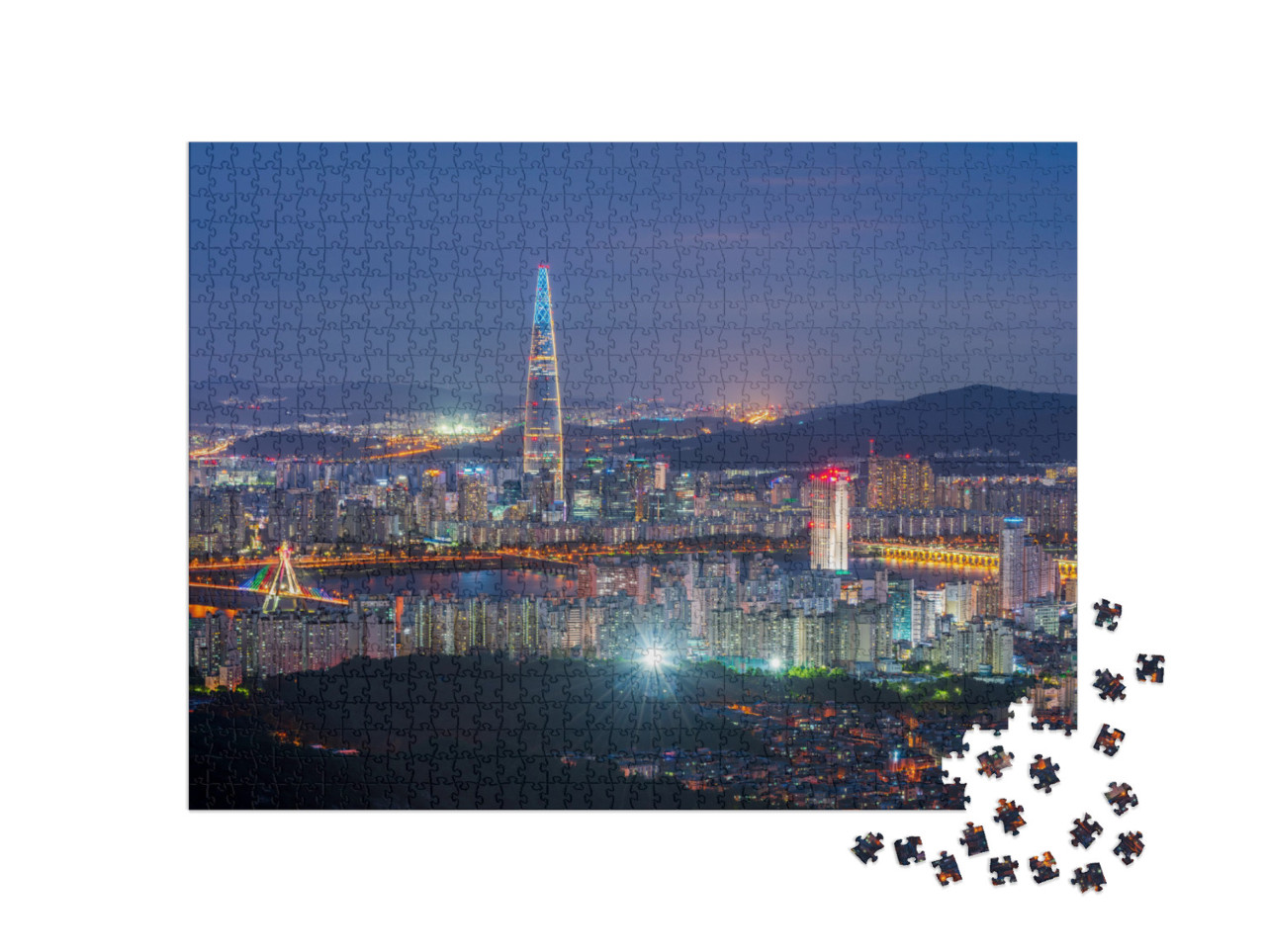 Sunset At Seoul City Skyline, South Korea... Jigsaw Puzzle with 1000 pieces