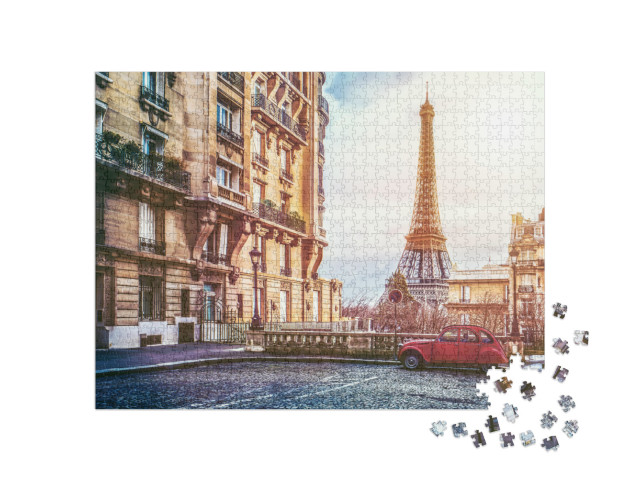 Small Paris Street with View on the Famous Paris Eifel To... Jigsaw Puzzle with 1000 pieces