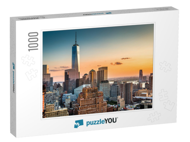 Lower Manhattan Skyline At Sunset... Jigsaw Puzzle with 1000 pieces