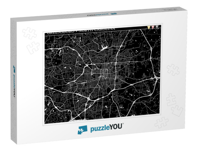 Simple Map of Greensboro, North Carolina, Usa. Black & Wh... Jigsaw Puzzle