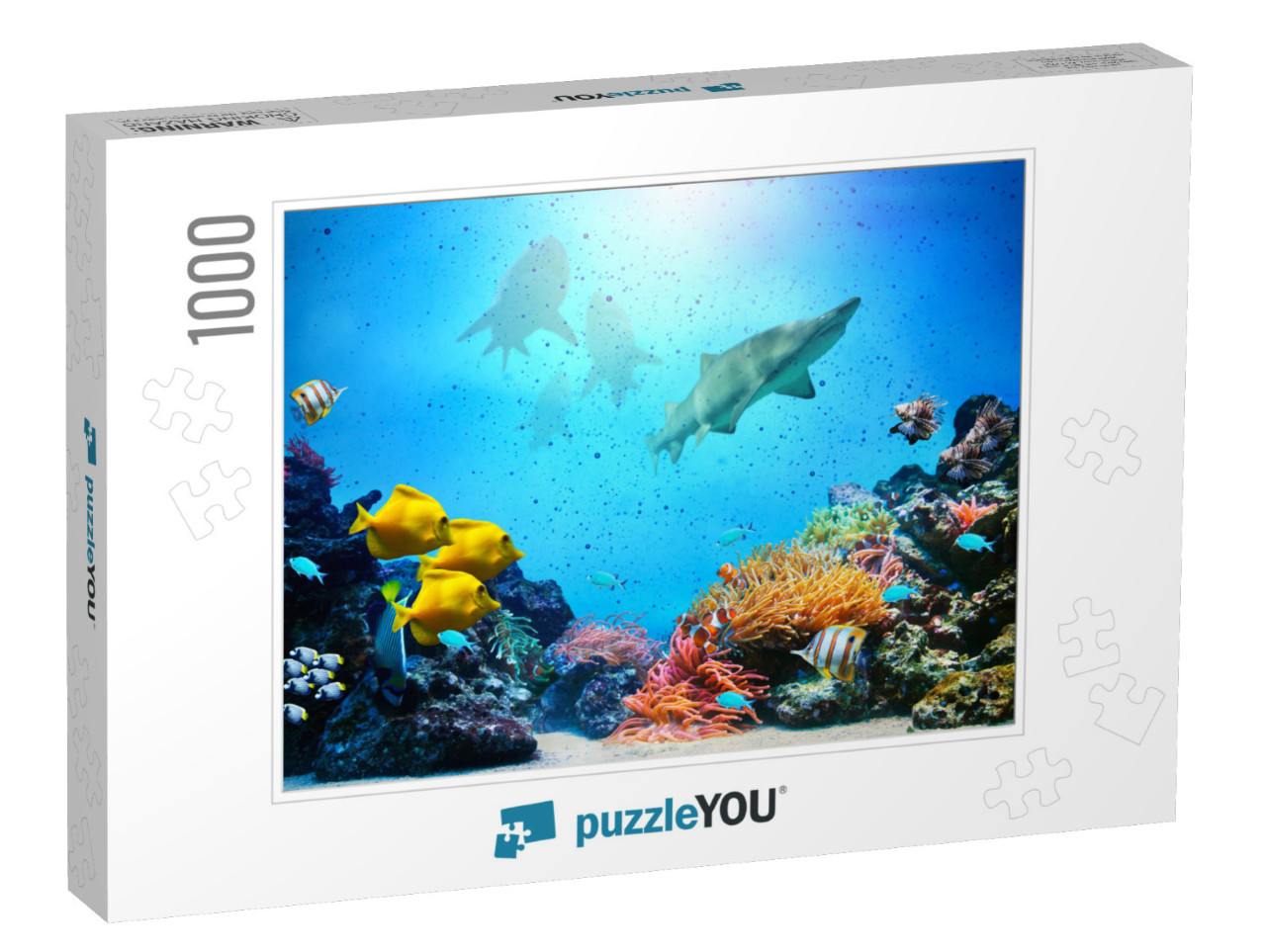 Underwater Scene. Coral Reef, Colorful Fish Groups, Shark... Jigsaw Puzzle with 1000 pieces