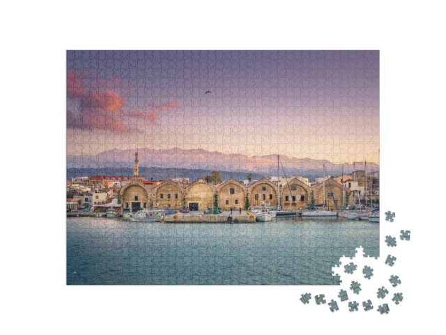 Panorama of the Beautiful Old Harbor of Chania with the A... Jigsaw Puzzle with 1000 pieces