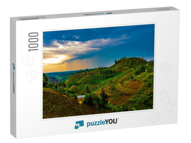 Sunset Over the Tea Growing Hills Near Bwindi & Queen Eli... Jigsaw Puzzle with 1000 pieces