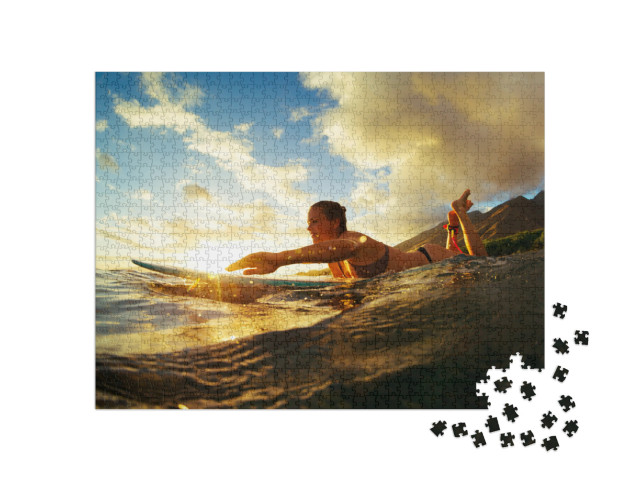 Surfing At Sunset. Outdoor Active Lifestyle... Jigsaw Puzzle with 1000 pieces