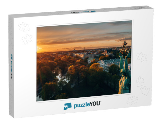 Beautiful Sunset View Over Riga by the Statue of Liberty... Jigsaw Puzzle