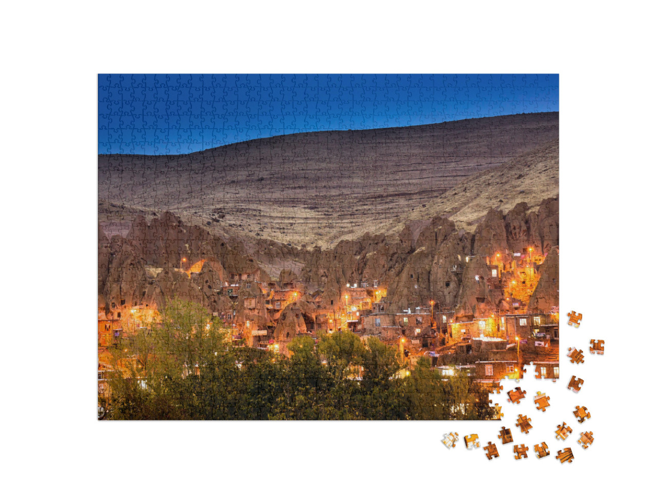 Cityscape Image of Kandovan Village During Twilight Blue... Jigsaw Puzzle with 1000 pieces