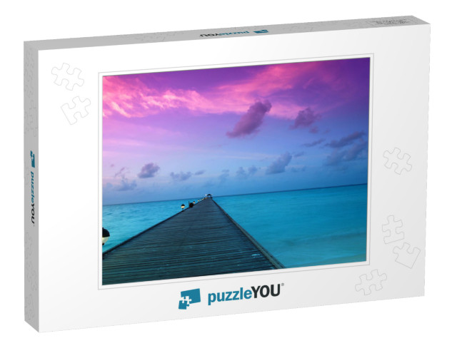 Beautiful Sunrise Over the Sea & Jetty in the Maldives, I... Jigsaw Puzzle