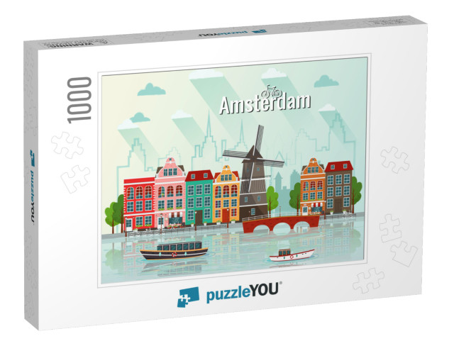 Vector Illustration of Amsterdam. Old European City... Jigsaw Puzzle with 1000 pieces