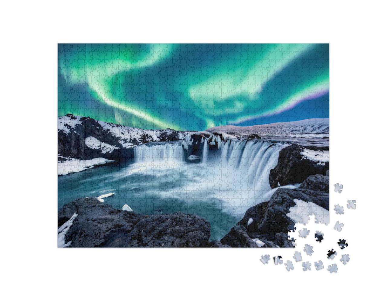 A Wonderful Night with Kp 5. Northern Lights the Godafoss... Jigsaw Puzzle with 1000 pieces