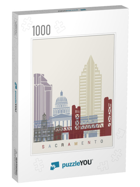 Sacramento Skyline Poster in Editable Vector File... Jigsaw Puzzle with 1000 pieces