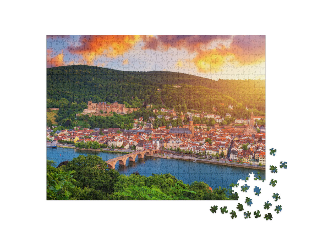 Landmark & Beautiful Heidelberg Town with Neckar River, G... Jigsaw Puzzle with 1000 pieces