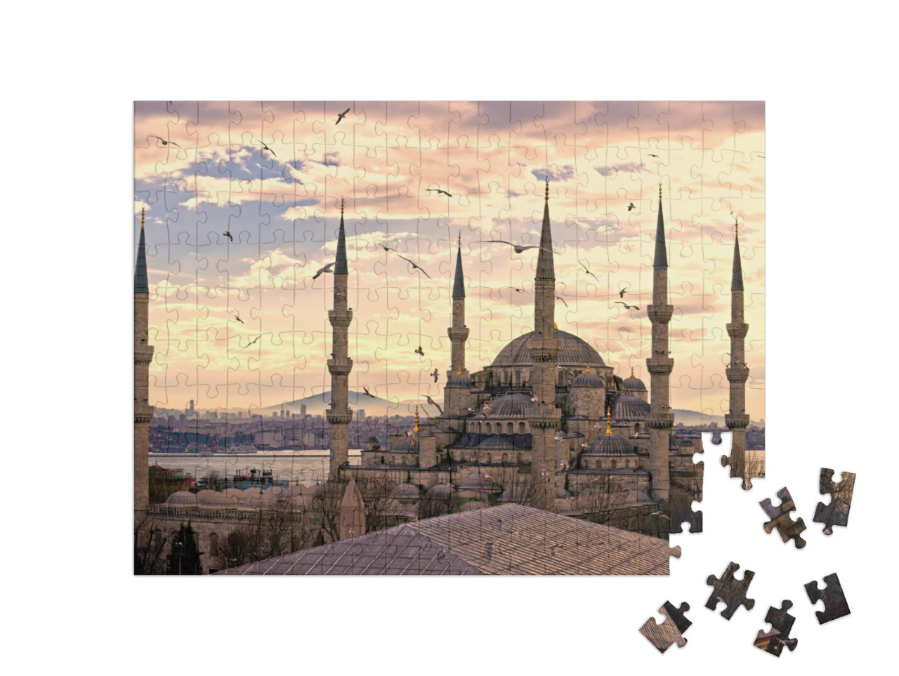 Sunset Over the Blue Mosque, Sultanahmet Camii, Istanbul... Jigsaw Puzzle with 200 pieces