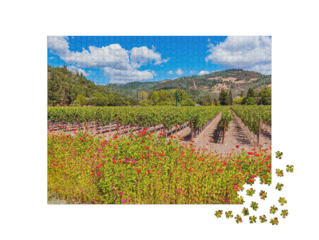 Wild Flowers Along Vineyards in Napa Valley California US... Jigsaw Puzzle with 1000 pieces